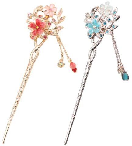 GXGM 2 Stück Vintage Haar Stick Opal Blume Haar Stäbchen Hair Stick Haarstäbchen Haar Dekor chinesische Haarnadeln alten Haarspange Alten Haarspange