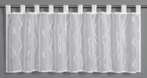 Sehlbach Cortina de bistró con líneas Foilprint, Blanco, 135 x 45 cm Cortina de Estilo bistró, Técnica Foilprint, Elegante Atemporal, Tejido Opaco, Decoración Sencilla, Certificado Oeko-Tex