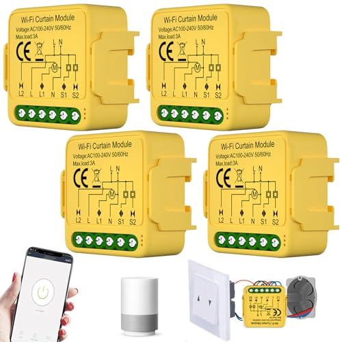 Lot de 4 interrupteurs intelligents WiFi pour volet roulant - Avec réglage de la durée de fonctionnement - Pour rideaux, stores et auvents - Compatible avec Google Home/Smart Life/Tuya Smart