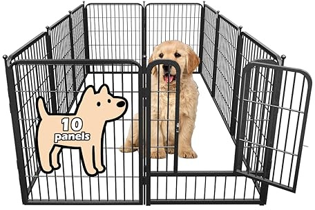 fowick 32 H x 32 W Dog Playpen 10 Panels, Black Metal Puppy Exercise Pen for Indoors & Outdoors, Foldable Animal Barrier Fence, Portable Pet Play Pen for Small Dogs & Rabbits, No Dig Fence
