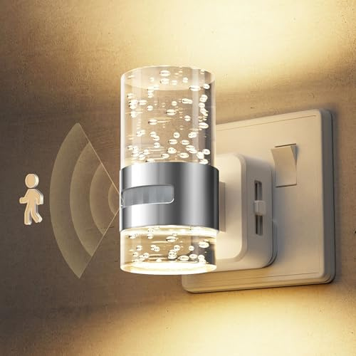 LOHAS-LED Night Light, Motion Sensor Night Light Plug in Wall, ON/Off/AUTO Modes, 3000K Warm White, 0-100LM Dimmable, Modern Acrylic Plug in Nightlight for Hallway Kitchen Bedroom