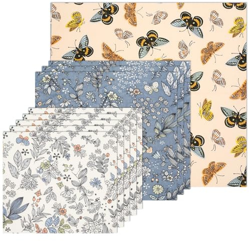 9Pcs Reusable Beeswax Wrap Beeswax Wraps,100% Natural,Eco-Friendly,Plastic-Free FDA Food-Grade for Sandwich,Cheese,Fruit,Bread,Snacks,7x8/10x11/13x14inches (Blue)