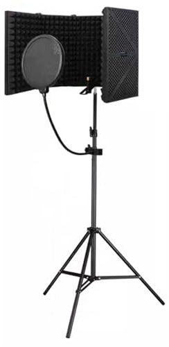 Microphone Isolation Booth Shield with Pop Filter & Stand, Vocal Recording Equipment Set for Home Studio Singing, Soundproof Absorbing Box Room(Set B)
