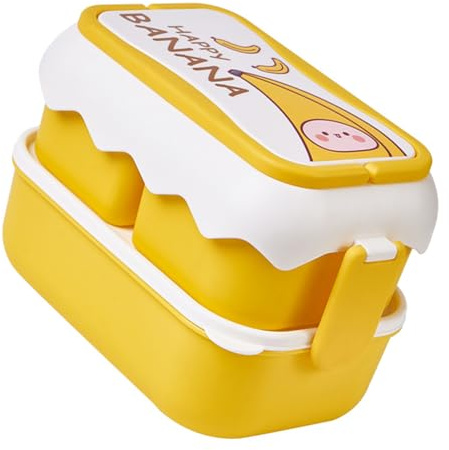 TIKATARER Box per Bambini con Simpatico Cartone Animato, Contenitore per il Pranzo Portatile Adatto Al Microonde con Scomparti Individuali, Ideale per la Scuola e l'ufficio (YELLOW)