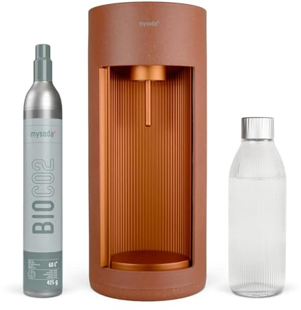 Mysoda Glassy - Gasatore d’acqua per l’acqua frizzante con bottiglia in vetro e bombola CO2 inclusa - Terracotta