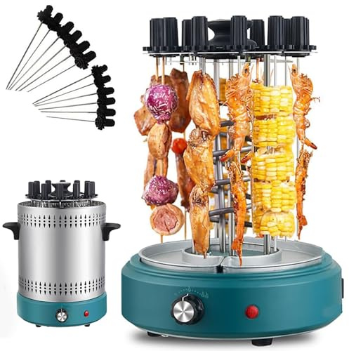 Electric Rotisserie Grill, 1200W Vertical Barbecue Machine with Adjustable Temperature, 360° Heating, 12 Forks - Ideal for Home and Restaurant Use
