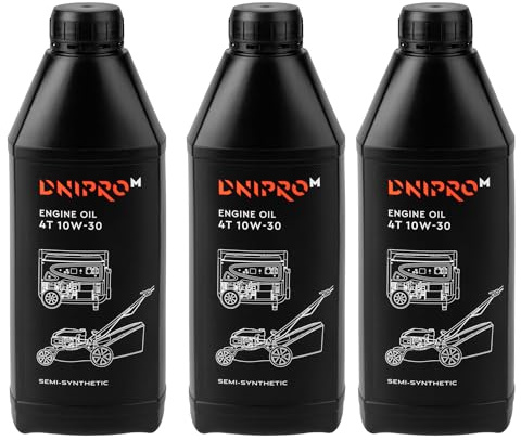 Dnipro-M Pack 3x Olio Motore 4 Tempi 10W-30 – 3 Litri – Semisintetico per Tagliaerba, Motozappa, Generatore e Macchine da Giardino 4T a Benzina – API SJ – Olio 4T 10W-30