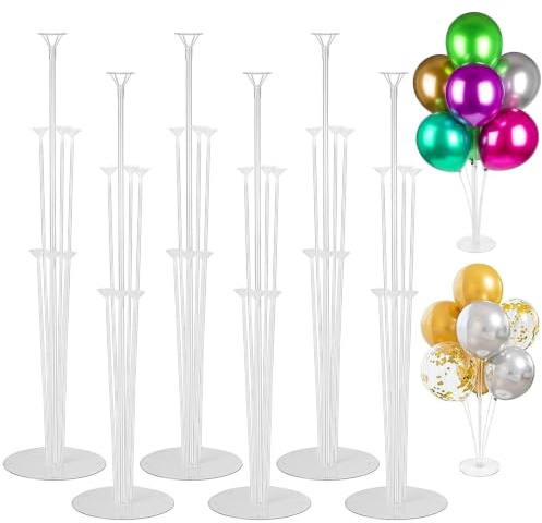 PIKABOOM Ballonghållare, 6 set med ballonghållare med stavar och bas, genomskinliga baser för födelsedag, bröllop, festdekoration
