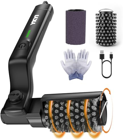 YKYI Brosse Barbecue Électrique sans Fil, Rechargeable, IPX7 | Têtes acier/tissu amovibles, angle 180° 7 positions, 90 min, protection 360°, pour barbecue extérieur et camping