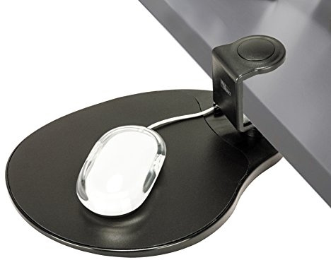 MAX SMART Clamp on Mouse Platform, Clip on Mouse Pad, Rotating 360, Easy Slide Out Tray, Suitable Up to for 1.5 Thickness Desk, for Home, Office to Save Space (Black)