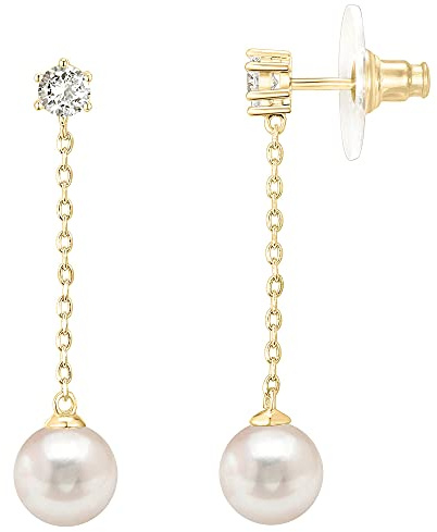 PAVOI Womens 14K Yellow-Gold-Plated-Brass 925 Sterling Silver Post Shell Pearl Drop Earring