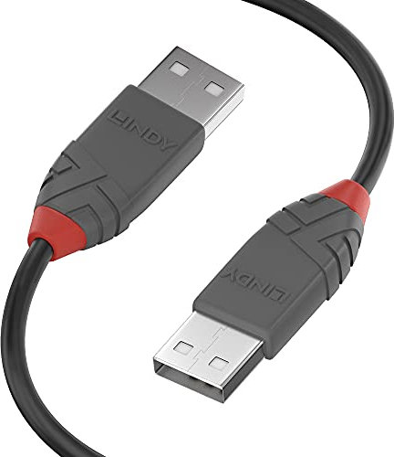 LINDY - Cavo USB 2.0 Tipo A a USB Tipo A, Cavetto USB Anthra Line 3 Metri, Tipo Maschio A/A, Velocità di Trasferimento Dati Speed Fino a 480Mbps per Tastiera, Stampante, Fotocamera, Hard Disk