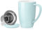 LOVECASA Tazas de Té con Tapa y Filtro Acero inoxidable 450 ML, Taza Tisana de Porcelana Azul Claro