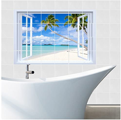FOLIESEN Fliesenaufkleber - Deko-Bild für Bad, Küche, Badezimmer - Dekoration selbstklebend - Sandstrand, Fliese - Bild (BxH): 15x20 cm - 90x60 cm / 18-tlg.