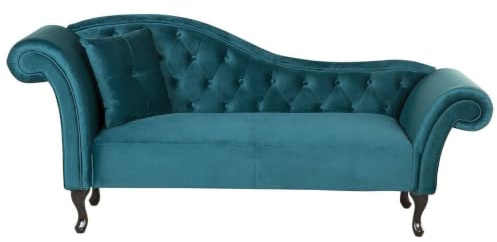 Beliani Chaiselongue Samt blau grün Links gesteppt mit Kissen Chesterfield-Stil Lattes