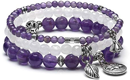 JSDDE Schmuck Wickelarmband Mehrschichtiges Armbänder Set Freundschaftsarmband Partnerarmbänder aus Edelsteine Heilsteine mit Lotus Blätter Anhänger für Damen Frauen