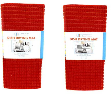 American Mills 2 Pack Embossed Ultra Absorbent Kitchen Microfiber Dish Drying Mat (Red)