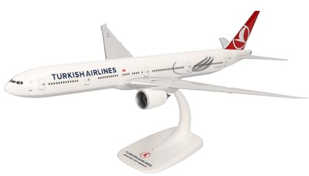 herpa 613057 – Boeing 777-300ER, TC-LJK Izmir, Turkish Airlines, Modell Flugzeug mit Standfuß, Miniaturmodelle, Kleinmodell, Sammlerstück, Detailgetreu, Kunststoff, Mehrfarbig - Maßstab 1:200