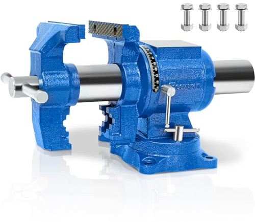 COGNATIVE 5-Inch Heavy Duty Bench Vise Ductile Iron Bench Vise 360° Multi-Purpose Bench Vice with Anvil, Clamp force 4000KG, Blue