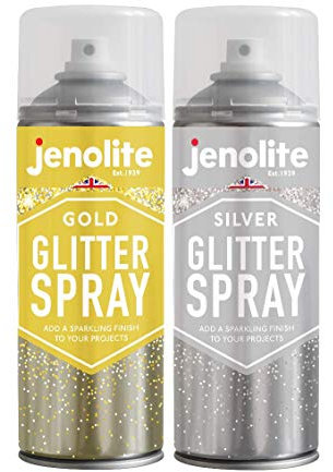 JENOLITE Glitzerspray Farbe | Gold- und Silberglitzer in klarem Versiegelungslack | 2x400ml | Klarlack mit feinem Glitzer | Mehrflächenanwendung | Ideal für Bilderrahmen & Bastelprojekte