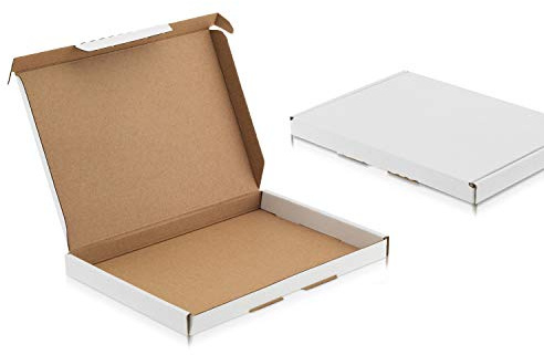 WPTrading - 100 Stück Großbriefkarton DIN A4 350 x 250 x 20 mm 1-wellig weiß - Faltkarton mit Steckverschluss für Warenversendung - Großbrief Paket Versandkarton groß - Karton Versandverpackung