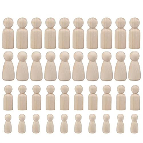 FOROREH 50er Holzfiguren zum Bemalen Figuren Kleine Puppen Dekoration, 35-65mm Unvollendete Holz Holzpuppen, DIY Holzkegel zum Bemalen für Hochzeit Geburtstag Basteln Deko