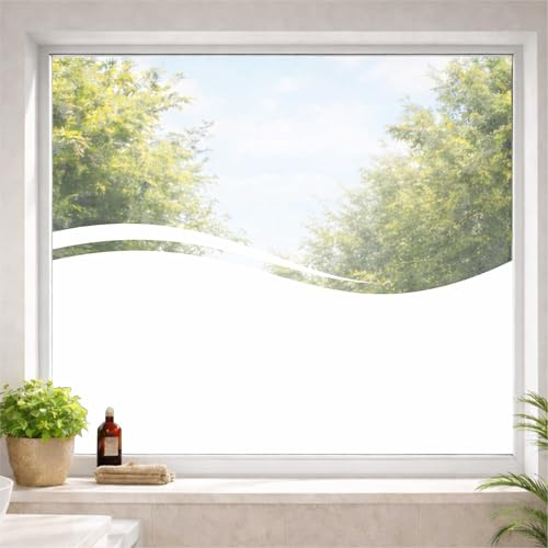 INDIGOS UG Dekorfolie - weiß - Meer Sichtschutzfolie Woge Fensterbild Ozean Glasdekorfolie - Welle satiniert Blickdicht - 700mm breit - 1000 mm hoch - Dekoration Sonnenschutz Folie - matt