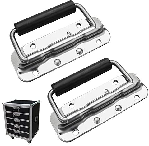 Kigniote 2Pcs Metal Chest Box Handles Spring Folding Luggage Hardware, 122x41mm Stainless Steel Spring Loaded Handle for Toolbox Storage Boxes Flight Case Replacement