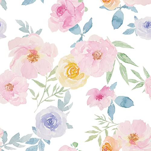 VaryPaper Pink Floral Wallpaper Stick and Peel 17.7x78.7 Watercolor Peony Floral Contact Paper Self Adhesive Removable Vinyl Wall Paper Flower Stick on Wallpaper for Girls Bedroom Cabinets Walls