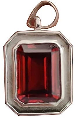 Ciondolo in argento sterling 925 massiccio per donna uomo, pietra preziosa rossa sfaccettata con granato genuino Ciondolo con pietra di nascita di gennaio artigianale unico