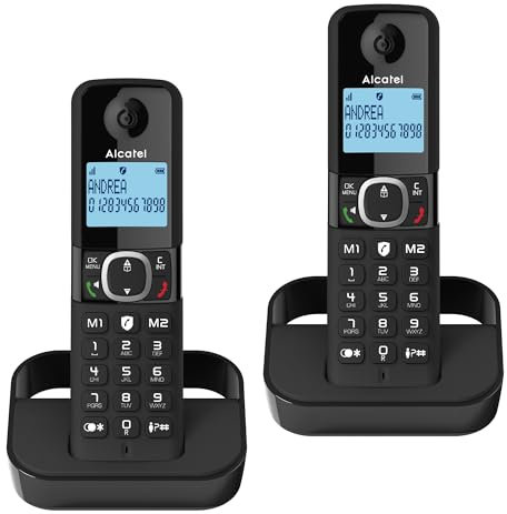 ALCATEL F860 Duo - DECT Cordless Phone - Large Backlit Display - Handsfree - Call Barring - 2 Direct Memory Keys - 2 Handsets - Black