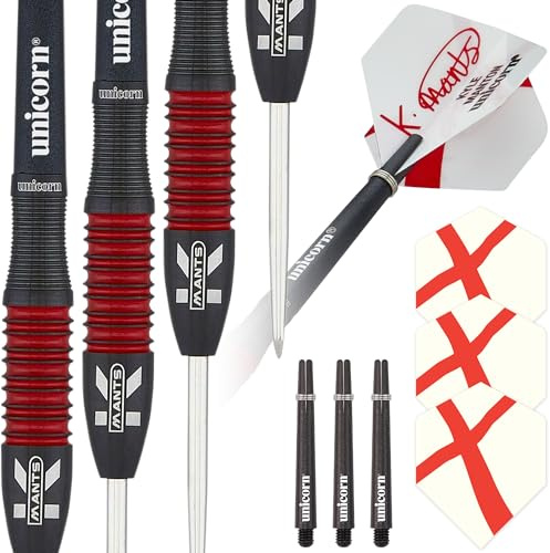 Unicorn stålspets professionella dartset | Kyle 'Smiler Manton Generation 180 | 95% volframtunnor med svart titanbeläggning | 26 g