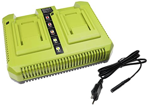 vhbw caricabatterie duale compatibile con Ryobi RY40201A | RY40200, RY40202, RY40204, RY40210 batterie Li-Ion di attrezzi / tagliaerba, 72 W, 36V