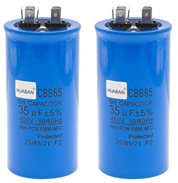 HUABAN 2 Piezas 35 uF Condensador de arranque CBB65 450V 50/60Hz Carcasa de aluminio para aire acondicionado