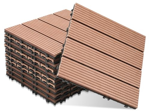 Gimisgu WPC Fliesen 30x30cm, WPC Terrassenfliesen Bodenbelag Klickfliesen Fliese, Wetterfest mit Drainagefunktion, Terrassendielen für Balkon Terrasse 11 Stück/1m², Braun