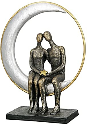Brillibrum Design Skulptur Liebespaar Mond Schaukel aus Polyresin gefertigt Bronze farbende Kunst Figur Freundschaft Statue Moon Liebevolle Deko (Variante 3)