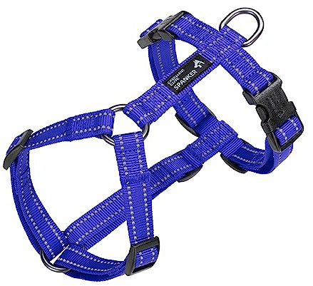 EXCELLENT ELITE SPANKER Kein Zug Hundegeschirr reflektierende Nylon Weste L-förmig einstellbar einfaches Haustier Geschirr für kleine mittlere große Rassen Hunde Walking Training(BLU-L)