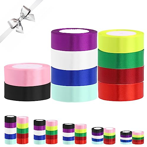 Keadic 10 Farben einfarbiges Satinband-Sortiment-Set, 13/16 Zoll x 22 m, Stoffband für Geschenkverpackungen, handgefertigte Haarschleifen, Party-Dekoration, DIY Handwerk