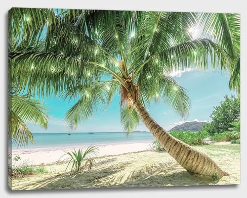 alottagifts Palm Tree Beach Lighted Canvas Wall Art Print With Timer | LED Canvas Wall Art Print Designs | Modern Artwork for Living Room Decor Gift (Palm Tree Beach, 12 x 16)