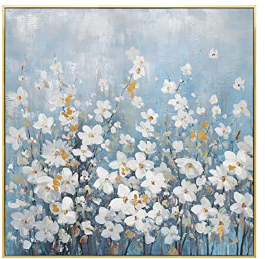 Quadri Dipinti A Mano, Pera Bianca Fiore Ramo Pianta Moderna Opera D'Arte Astratta Senza Cornice Dipinti Ad Olio A Mano Su Tela Wall Art Per Soggiorno Camera Da Letto Ufficio Home Decor,50X50Cm(20X
