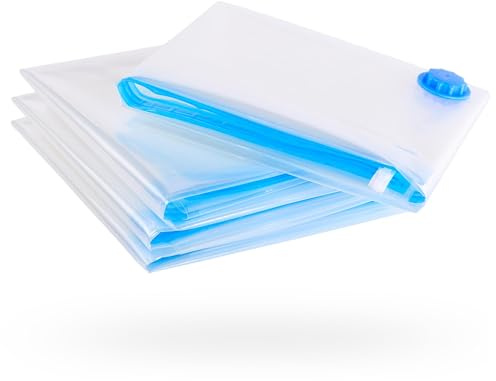 Vakuumbeutel für Kleidung - 4er Set 80x60 cm Large | Inkl. Etiketten, Luftdichte Vakuumierbeutel für Kissen & kleine Wäsche, Vakuum durch Staubsauger, Platzsparende Aufbewahrung