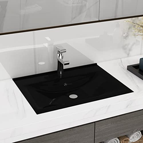 HIGSOSE Lavello Bianco in Ceramica di Lusso con Foro Rubinetto 60x46 cm Lavabo da Appoggio Lavabo Sospeso Mobile Sospeso Bagno Lavatoio Ceramica Arredo Bagno Lavello da Esterno Lavello Bagno