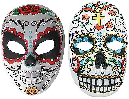 TRIXES 2 Masques Crâne Sucre Día De Los Muertos | Masques mexicains multicolores, idéals cosplay, déguisements, fêtes & célébrations Día de los Muertos