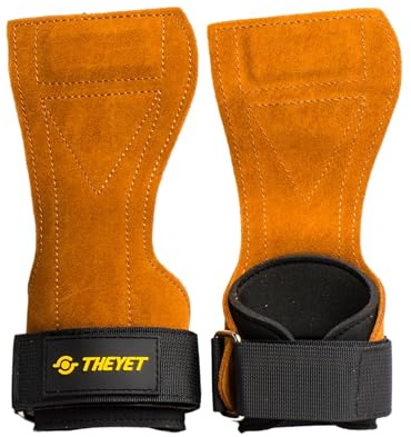 Theyet Crossfit Grips | Fitness Handschuhe Herren und Damen | Lifting Straps mit Handgelenkstütze | Trainingshandschuhe Grips aus Leder ohne Löcher für Gym Calisthenics Powerlifting und Krafttraining