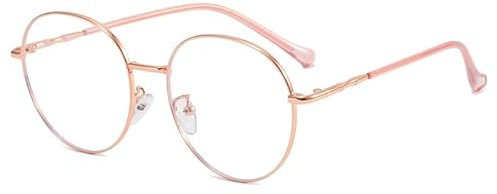 PARWANA Retro Runde Computer Leser Anti Blau Licht Mode Lesebrille Anti Augen Belastung Flache Licht Spiegel Brillen (Color : Rose-Gold, Size : +150)