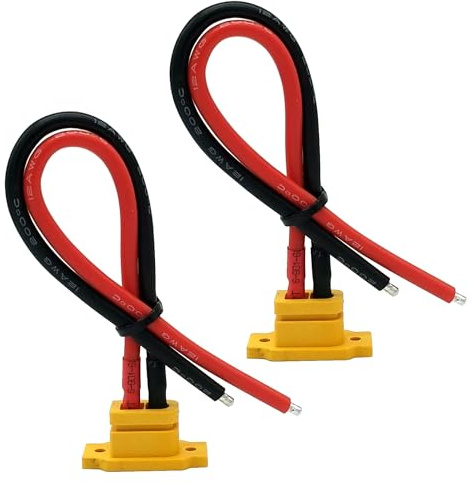 LINSYRC 2pcs XT60E-F Female Plug XT60 Panel Mount Female Connector with 20CM 12AWG Cable for RC Lipo Battery FPV Racing Quadcopter Drone (XT60E-F Cable)