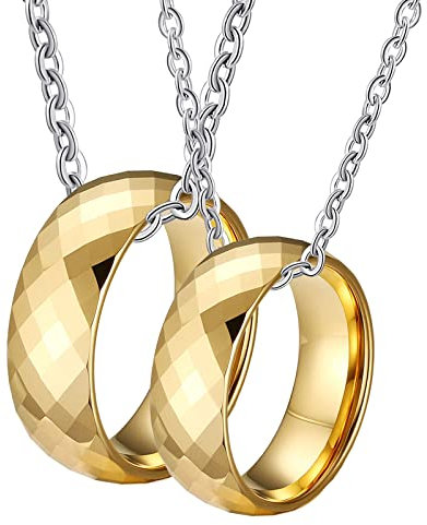 Gualiy Halskette Anhänger für Paare, Wolfram Kette Halskette Gravur Vielfältig Gold Ring 8mm Halskette Damen 65 + Herren 54
