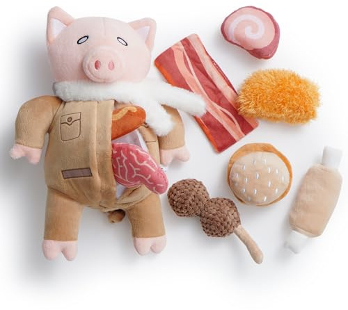 Nocciola 9-en-1 Juguetes de Cerdo para Perros, Juguetes Chirriantes Divertidos para Perros Pequeñas y Medianas, Juguetes de Peluche para Entrenamiento Cognitivo, Estímulo Mental y Alivio de Ansiedad