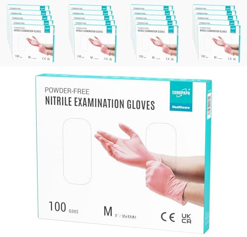 EUROPAPA® 2000 Stück (20x100) Nitrilhandschuhe Box Einweghandschuhe, Einmalhandschuhe, Untersuchungshandschuhe, puderfrei, ohne Latex, unsteril, latexfrei, disposible gloves (M, Pink)
