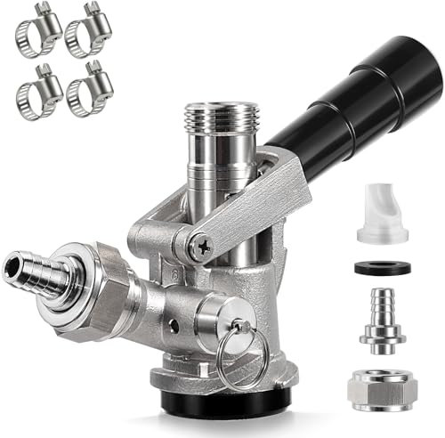 304 Stainless Steel Barrel Coupling D-System Sankey Keg Coupler for 5/16 Beer Line, CO2 Hose, Beer Barrel Tap, Kegerator Parts, Coupling with 4 Hose Clamps for Home and Commercial